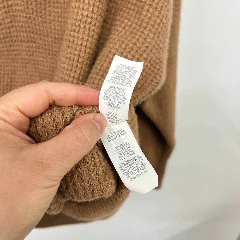 Aerie Oversized Quarter Zip Sweater L Camel Waffle Knit Coastal Old Money - Picture 6 of 12